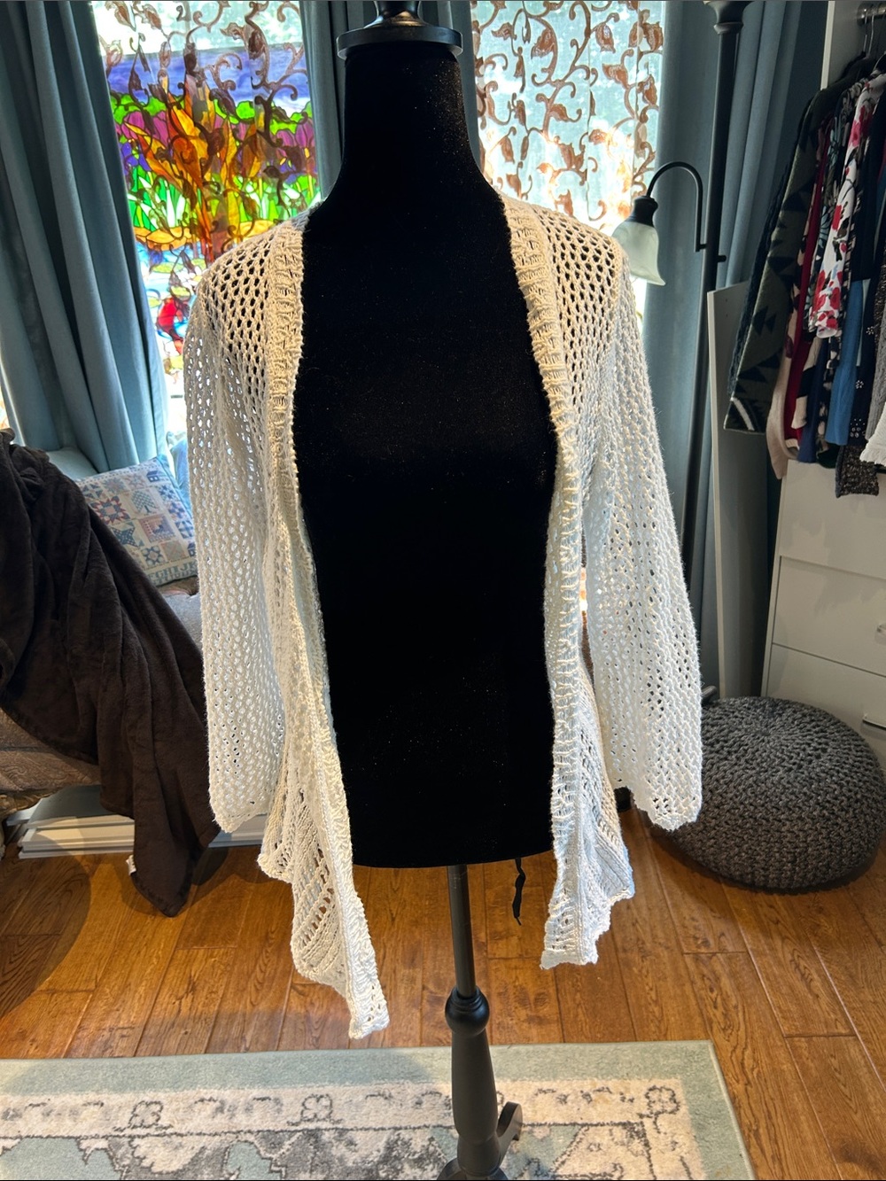 Christopher & Banks White Open-Knit Cardigan